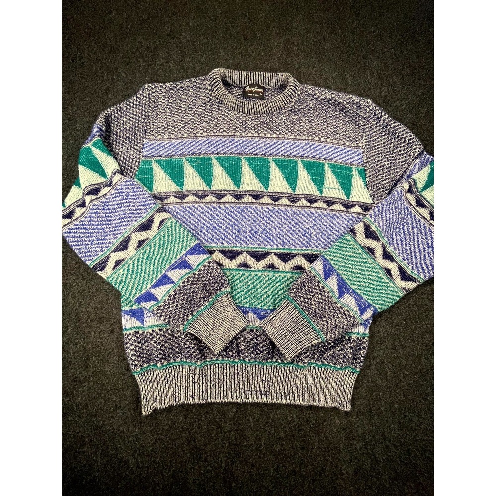 Vintage Reed St James Coogi Sweater Mens Large Multicolor Geometric‎ Tight Knit